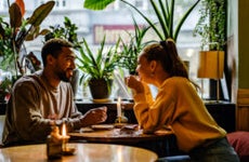 Couple on a weekend date at cute cafe